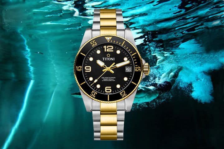 Titoni Seascoper 600 Two-Tone case, black dial