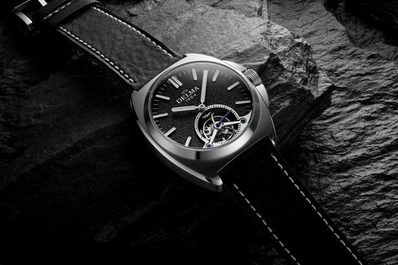 The DELMA 1924 Tourbillon on a Black Leather Strap, Side View