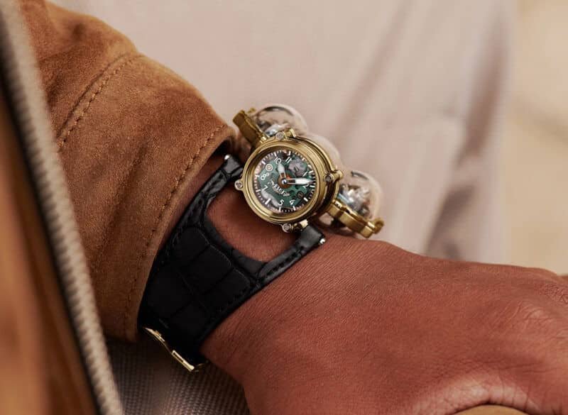 MB&F HM9-SV Yellow Gold Green