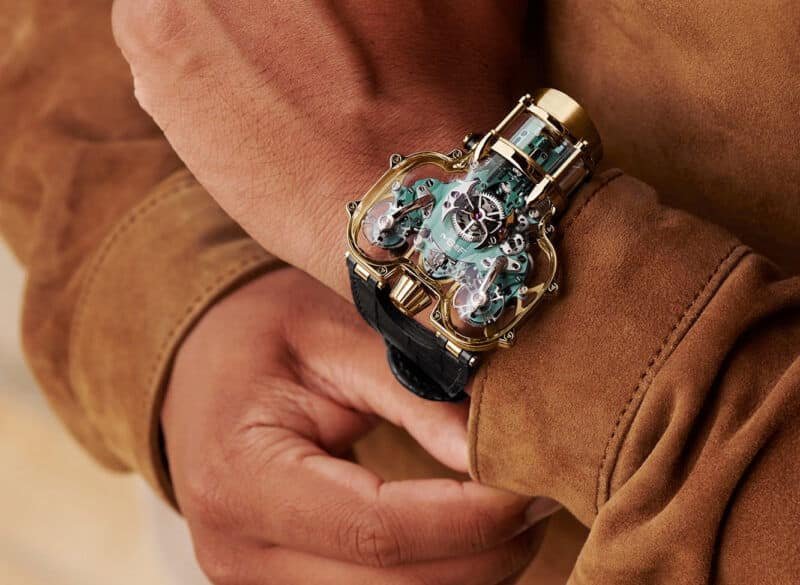 MB&F HM9-SV Yellow Gold Green