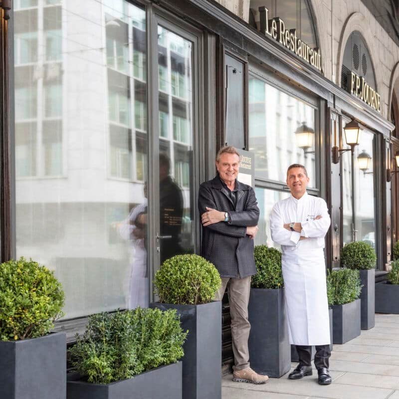 Francois-Paul Journe and Dominique Gauthier in front of the F.P. Journe Le Restaurant