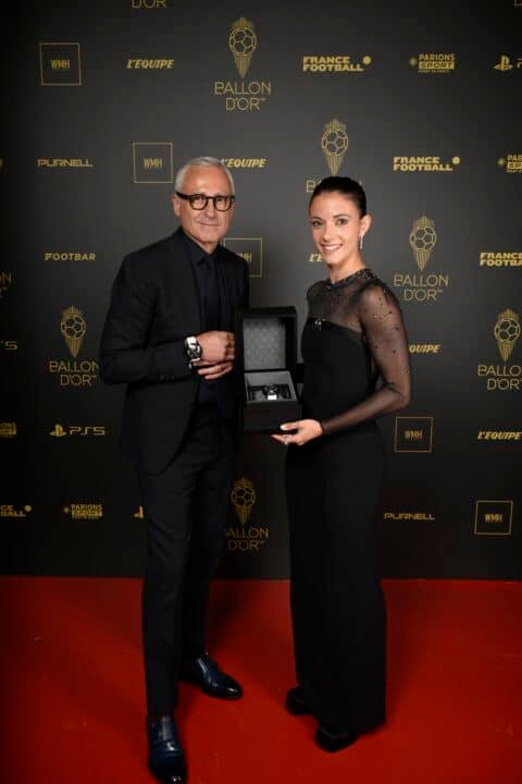 Aitana Bonmati and Maurizio Mazzochi, CEO of Purnell at the Ballon d'Or Award Ceremony