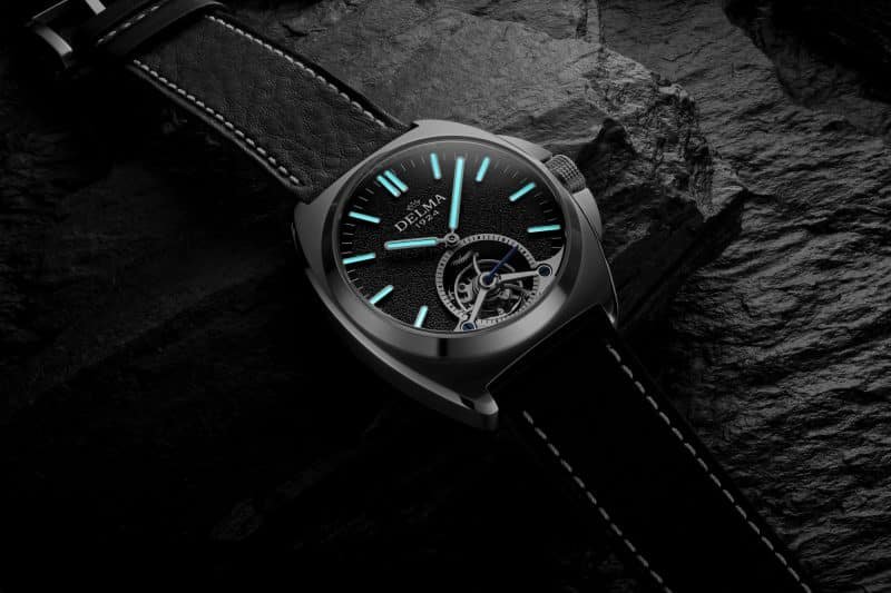 The DELMA 1924 Tourbillon on a Black Leather Strap, Night View